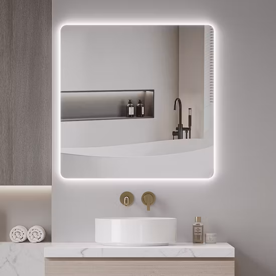 Specchi di vetro sospesi a parete della decorazione domestica all'ingrosso Specchio del bagno di Smart Home LED