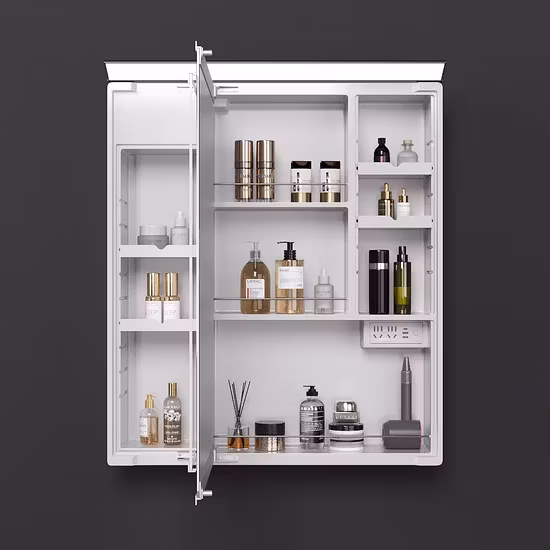 Mobile da bagno in compensato con armadietto a specchio da bagno e lavabo in ceramica